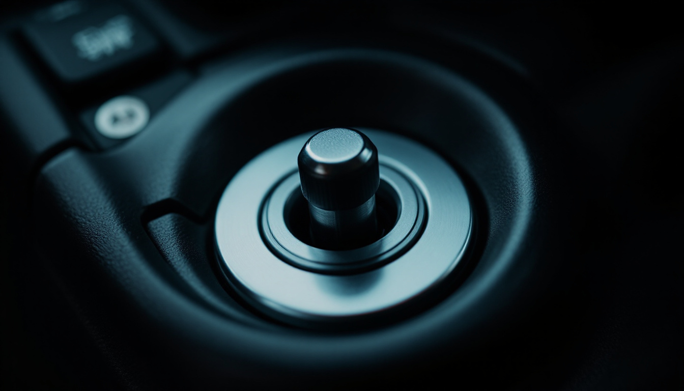 A close-up of a car ignition lock cylinder in a dark vehicle interior with a key inserted